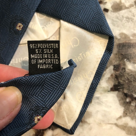 Christian Dior Monsieur Tie - Slate Blue with Repeating Decorative Motif - Picture 3 of 8